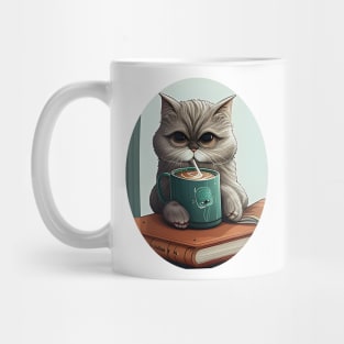 Funny Cat Drink Coffee And Reading Book Mug